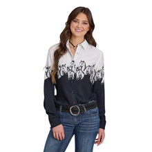 Cargar imagen en el visor de la galería, Roper Women's Horse Border Long Sleeve Snap Western Shirt (Black) 03-050-0590-2090 BL