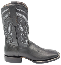 Load image into Gallery viewer, Silverton Ostrich Leg Print Leather Wide Square Toe Boots (Black)
