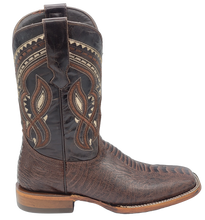 Load image into Gallery viewer, Silverton Ostrich Leg Print Leather Wide Square Toe Boots (Brown)