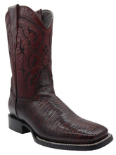 Load image into Gallery viewer, Silverton Lizard Print Leather Wide Square Toe Boots (Cherry)