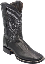 Load image into Gallery viewer, Silverton Ostrich Leg Print Leather Wide Square Toe Boots (Black)