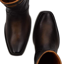 Load image into Gallery viewer, CUADRA Men's Black Laser & Woven & Zipper Narrow Square Toe - CU559