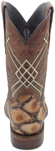 Silverton Pirarucu Print Leather Wide Square Toe Boots (Beige)