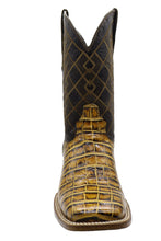 Load image into Gallery viewer, Silverton Crocodile Belly Print Leather Wide Square Toe Boots (Honey)