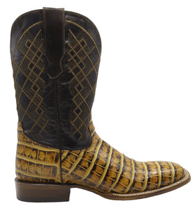 Silverton Crocodile Belly Print Leather Wide Square Toe Boots (Honey)