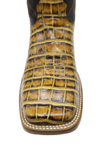 Load image into Gallery viewer, Silverton Crocodile Belly Print Leather Wide Square Toe Boots (Honey)