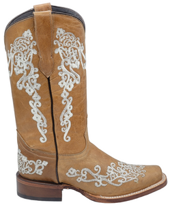 Silverton Diana All Leather Square Toe Boots (Beige)