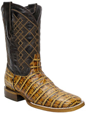 Load image into Gallery viewer, Silverton Crocodile Belly Print Leather Wide Square Toe Boots (Honey)
