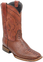 Load image into Gallery viewer, Silverton Ostrich Leg Print Leather Wide Square Toe Boots (Shedron)
