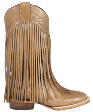 Cargar imagen en el visor de la galería, Silverton Chloe Fringe All Leather Wide Square Toe Boots (Beige)
