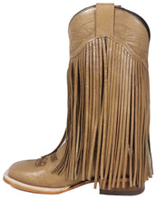 Cargar imagen en el visor de la galería, Silverton Chloe Fringe All Leather Wide Square Toe Boots (Beige)
