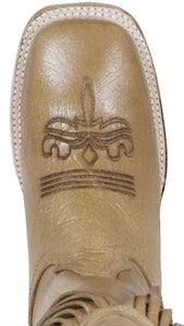 Silverton Chloe Fringe All Leather Wide Square Toe Boots (Beige)
