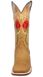 Silverton Rose All Leather Wide Square Toe Boots (Honey)
