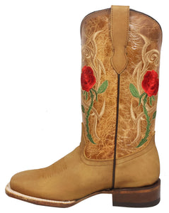Silverton Rose All Leather Wide Square Toe Boots (Honey)