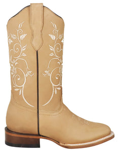 Silverton Jennifer All Leather Wide Square Toe Boots (Beige)