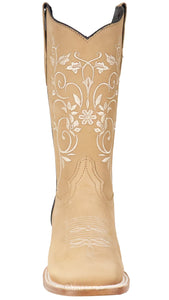 Silverton Jennifer All Leather Wide Square Toe Boots (Beige)