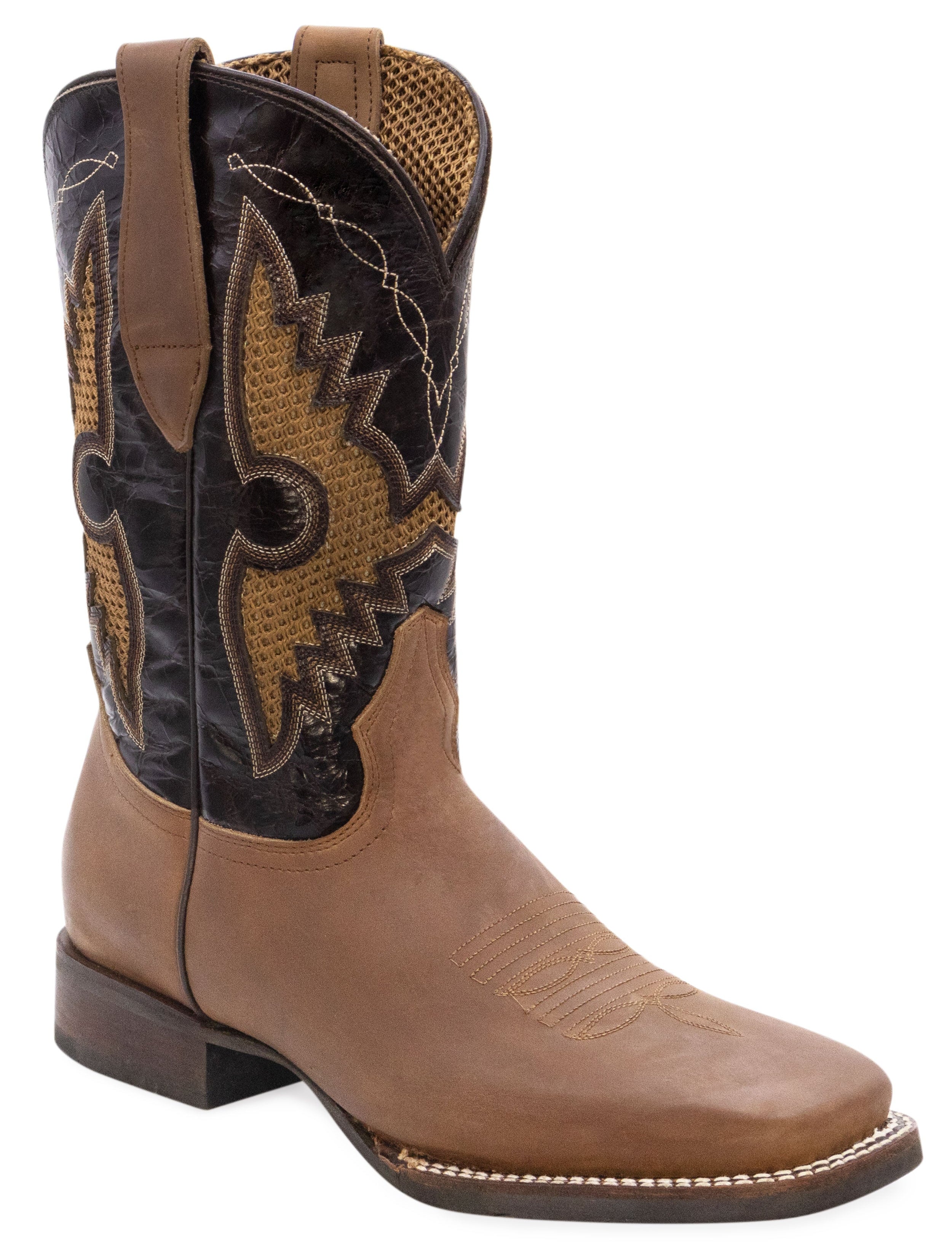 Silverton Phoenix Genuine Leather Wide Square Toe Boots (Tobacco