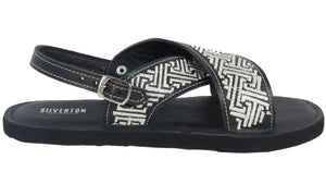 Silverton Hermes All Leather Cross Strap Sandals (Black)