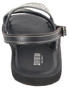 Silverton Hermes All Leather Cross Strap Sandals (Black)