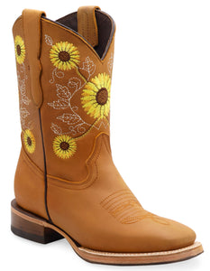 Silverton Sunflower All Leather Wide Square Toe Boots (Honey)