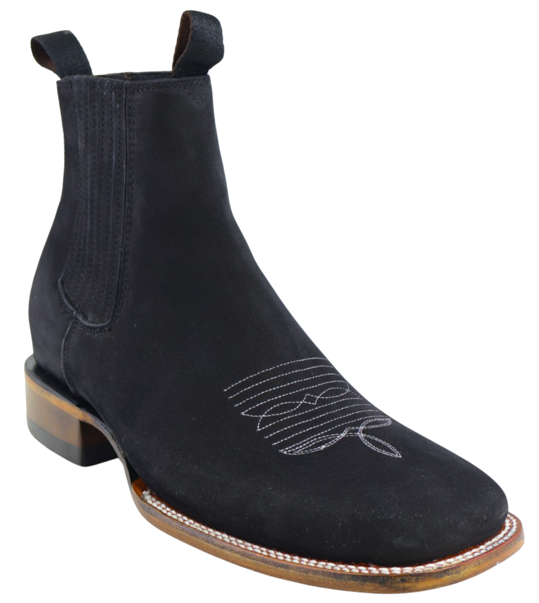 Silverton Tony Buck All Leather Wide Square Toe Short Boots (Black)