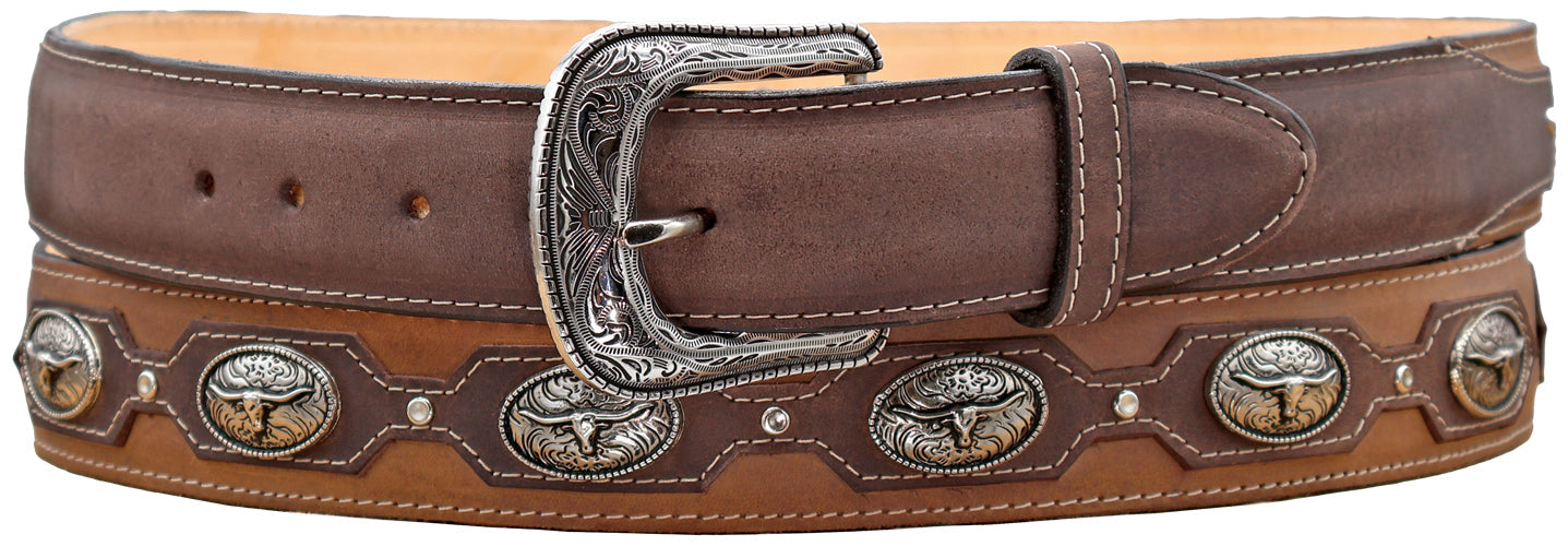 Silverton Longhorn Conchos All Leather Belt (Brown/Tobacco