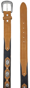 Silverton Longhorn Conchos All Leather Belt (Honey/Black)