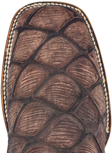 Silverton Pirarucu Mate Print Leather Wide Square Toe Boots (Brown)