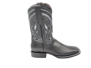 Silverton Ostrich Leg Print Leather Wide Square Toe Boots (Black)