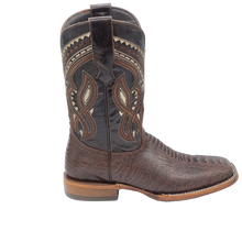 Load image into Gallery viewer, Silverton Ostrich Leg Print Leather Wide Square Toe Boots (Brown)
