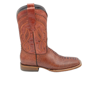 Silverton Ostrich Leg Print Leather Wide Square Toe Boots (Shedron)