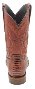 Silverton Ostrich Leg Print Leather Wide Square Toe Boots (Shedron)