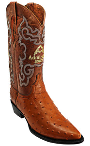 Admirable® Ostrich Print Leather J Toe Boots (Cognac)