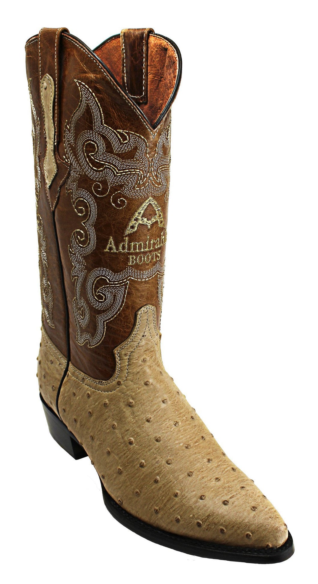 Admirable® Ostrich Print Leather J Toe Boots (Beige)