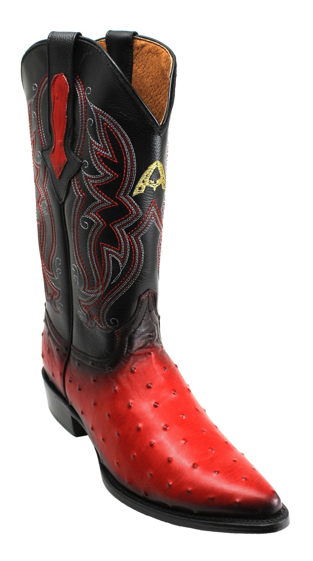 Admirable® Ostrich Print Leather J Toe Boots (Shaded Red)