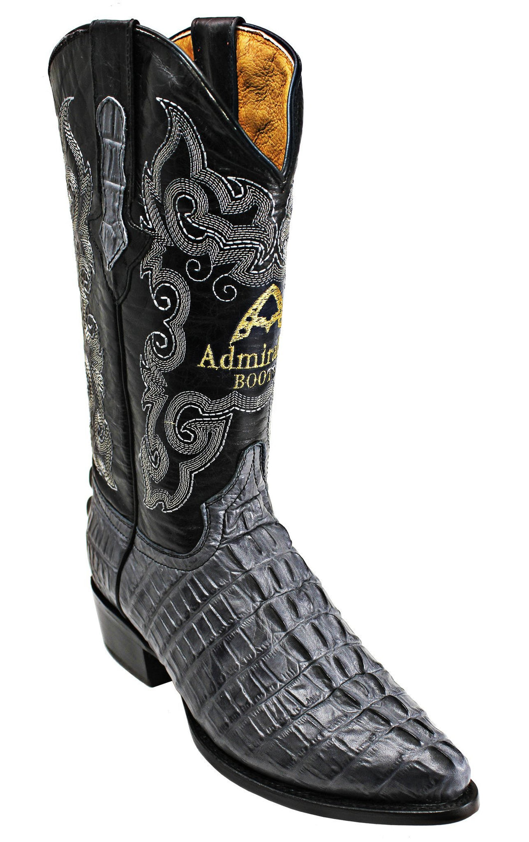 Admirable® Crocodile Tail Print Leather J Toe Boots (Gray)