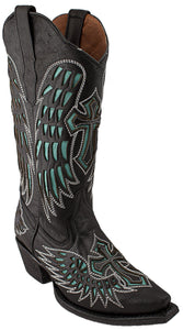 Women's Boots Wing Inlay And Cross Embroidered Cowgirl Turquoise Boot