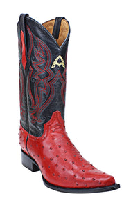 Admirable® Ostrich Print Leather X-Toe Boots (Red)
