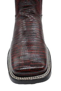 Silverton Lizard Print Leather Wide Square Toe Boots (Cherry)