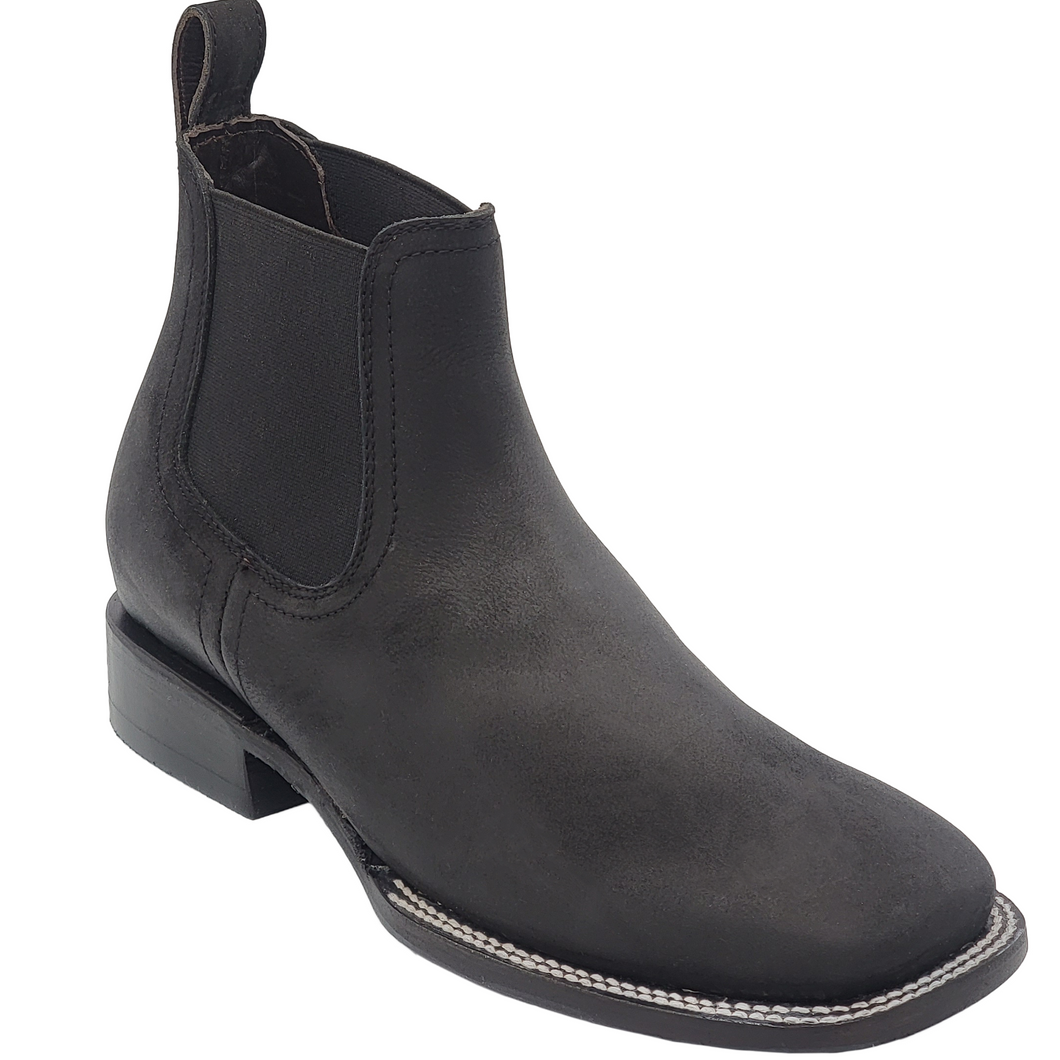 Silverton Kingston Nubuck All Leather Wide Square Toe Short Boots (Black)
