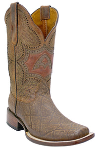 Admirable® Elephant Print All Leather Square-Toe Boots (Cognac)