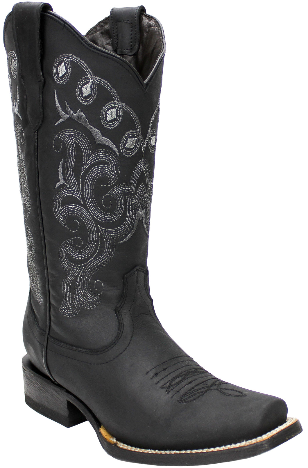 Silverton Sara All Leather Square Toe Cowboy Boots (Black)