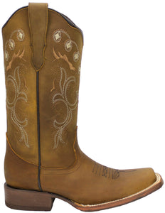 Silverton Sara All Leather Square Toe Cowboy Boots (Tobacco)