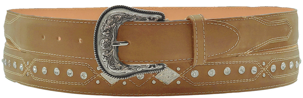 Silverton West Concho All Leather Studded Belt (Tobacco)