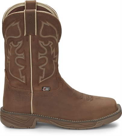 Justin Rush Stampede Leather Square Toe Work Boots WK4331 (Rustic Tan)