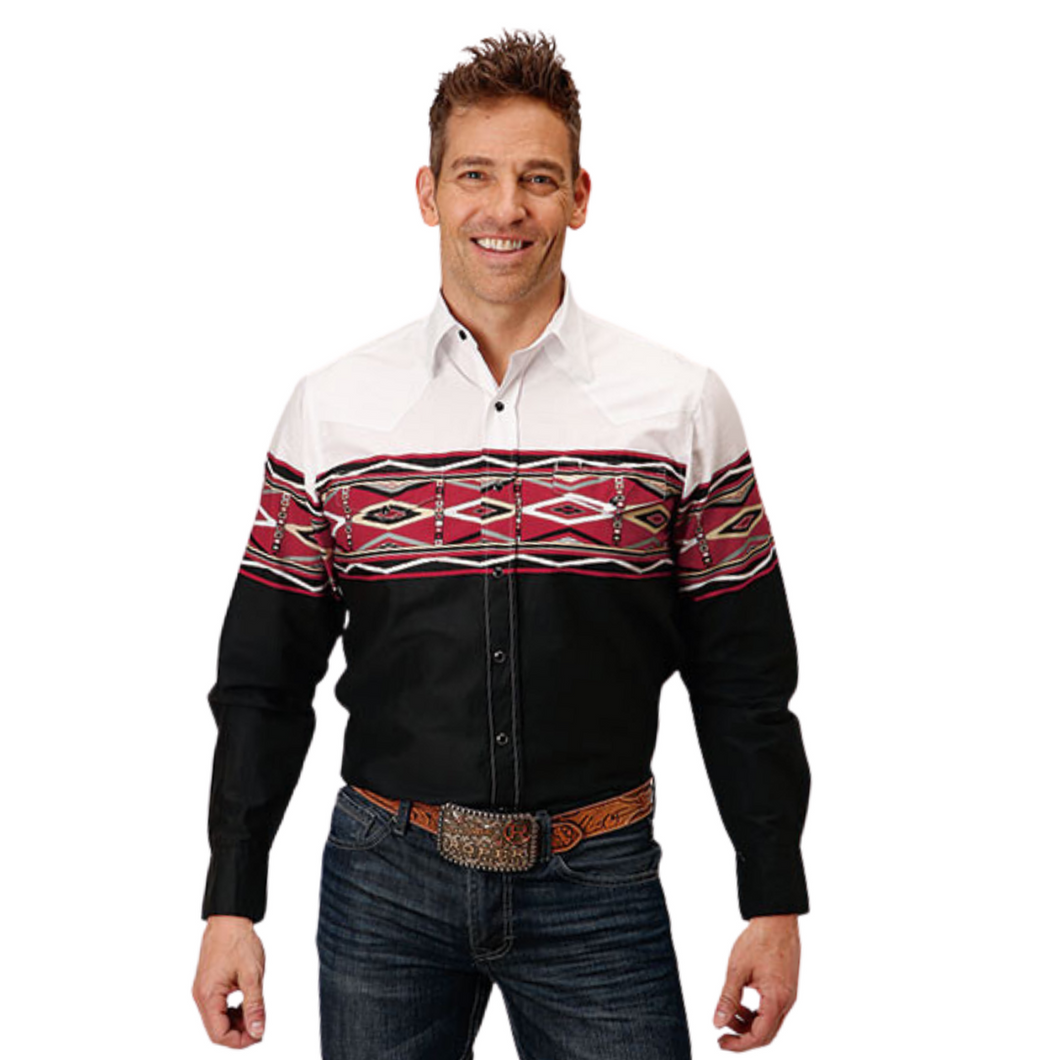 Men's Tribal Border Long Sleeve Snap Shirt By Roper - 03-001-0431-0409 BL