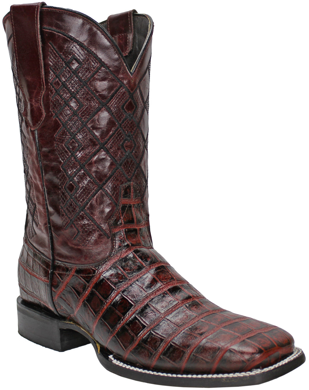 Silverton Crocodile Belly Print Leather Wide Square Toe Boots (Cherry)