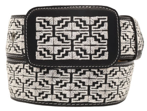 Silverton Embroidered All Leather Western Belt (Black/White)