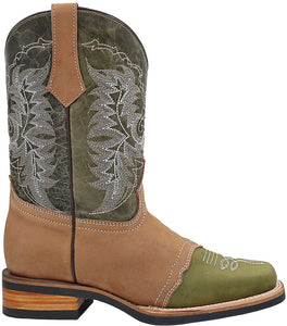 Silverton Carson Genuine Leather Wide Square Toe Boots (Olive)