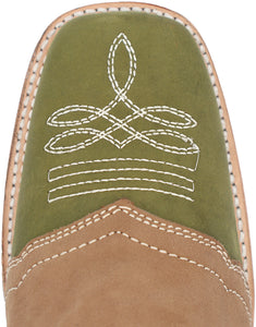Silverton Carson Genuine Leather Wide Square Toe Boots (Olive)
